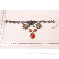 Spider skull charm choker Red stone pendant Lace Necklace